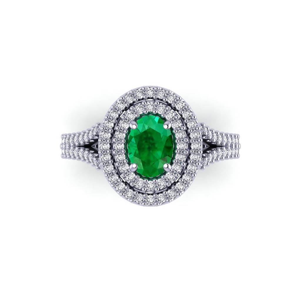 14K White Gold Oval Cut Emerald Ring 1.42 CTW