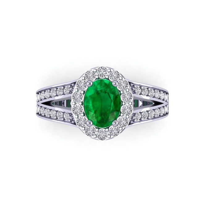 14k White Gold Oval Cut Emerald Ring 1.93 CTW