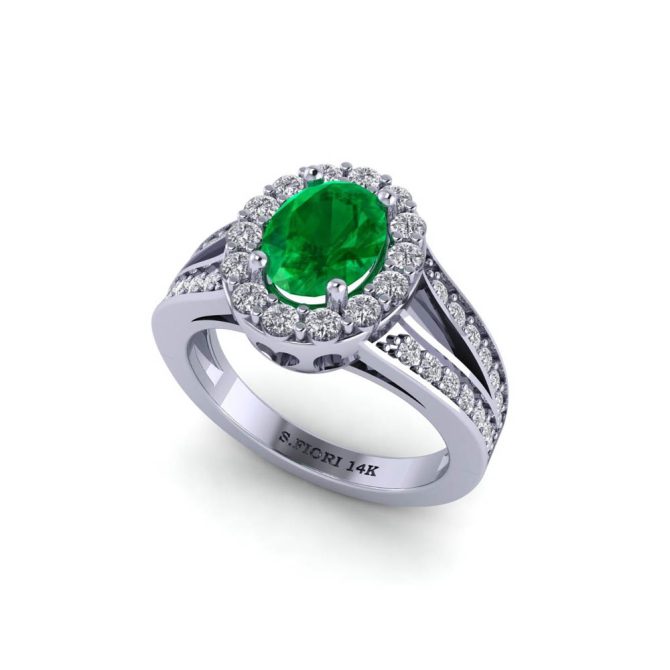 14k White Gold Oval Cut Emerald Ring 1.93 CTW