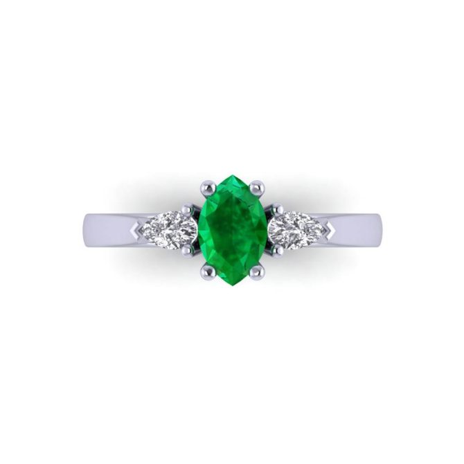 14k White Gold Marquise Cut Emerald Three Stone Ring 0.78 CTW