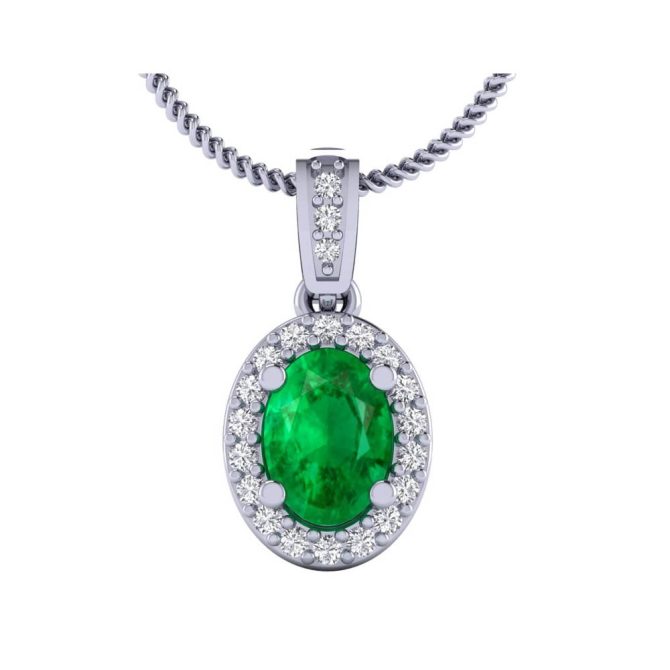 14k White Gold Oval Cut Emerald Pendant 0.67 CTW