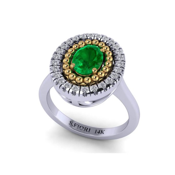 14k White Gold Oval Cut Emerald Ring 1.13 CTW