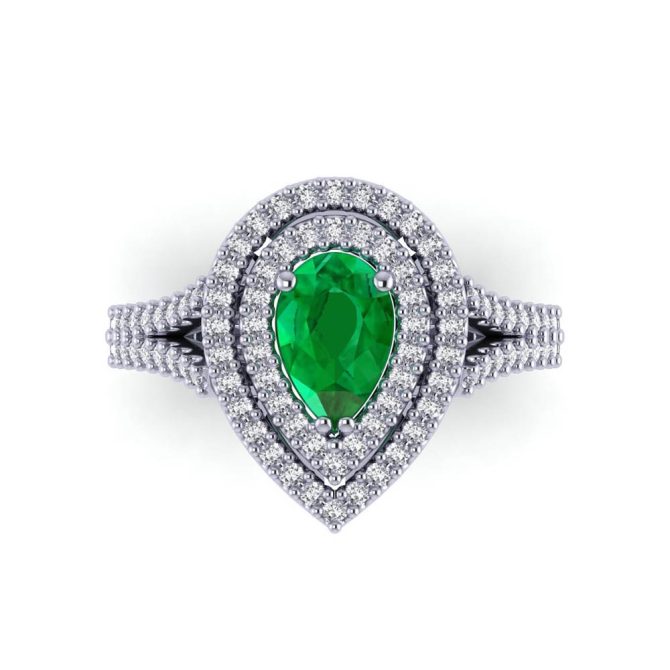 14k White Gold Pear Cut Emerald Ring 1.61 CTW