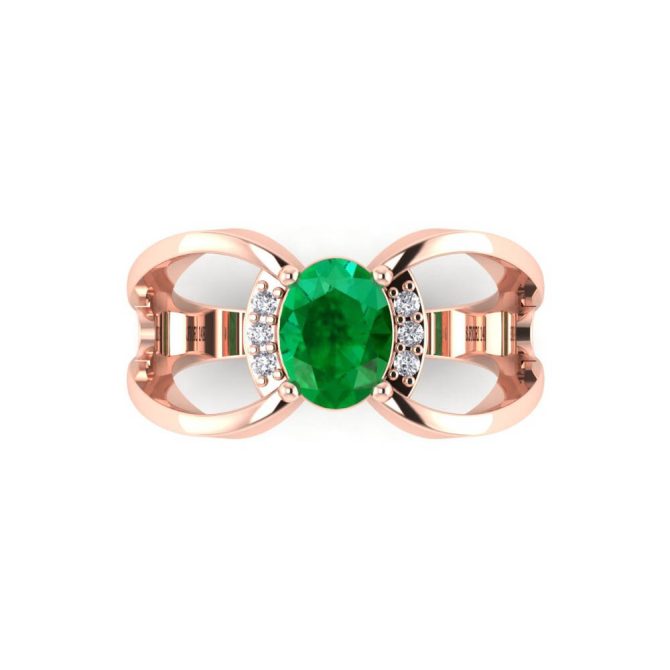 14K Rose Gold Oval Cut Emerald Ring 1.08 CTW