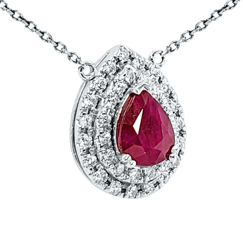 14K White Gold Pear Cut Ruby Pendant 2.14 CTW