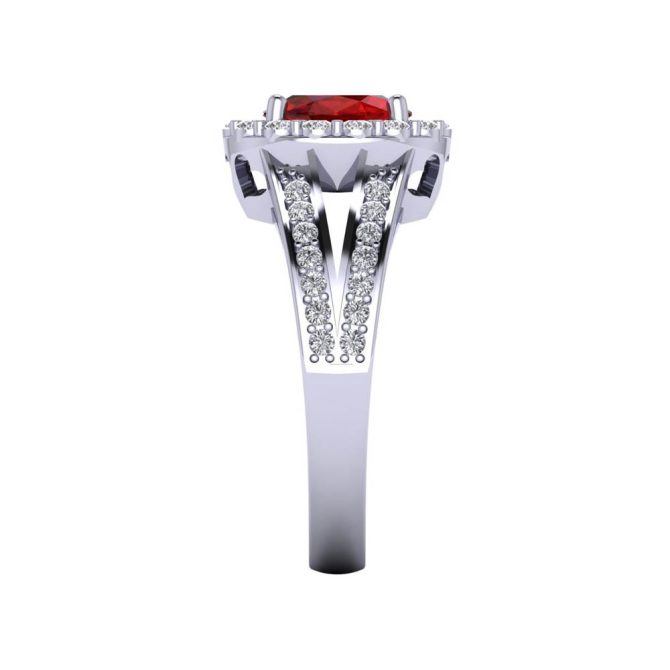 14K White Gold Oval Cut Ruby Ring 3.06 CTW