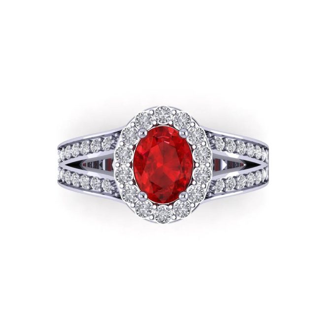 14K White Gold Oval Cut Ruby Ring 3.06 CTW