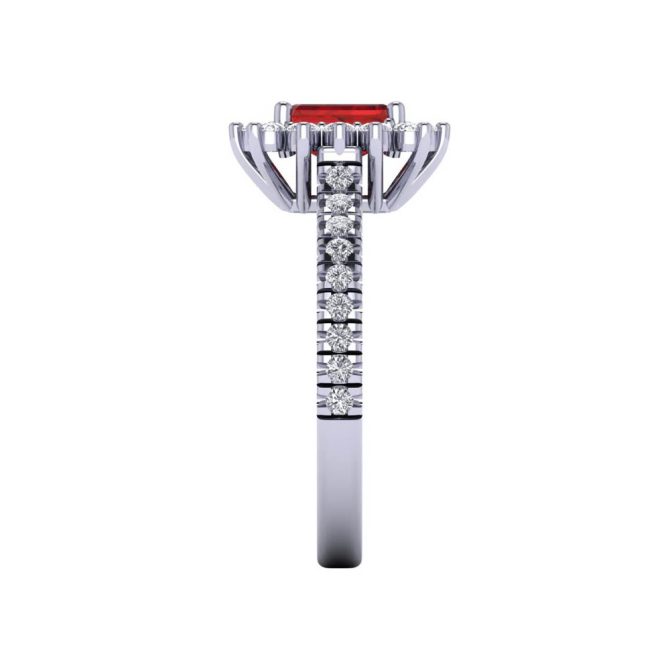 14K White Gold Emerald Cut Ruby Ring 1.41 CTW