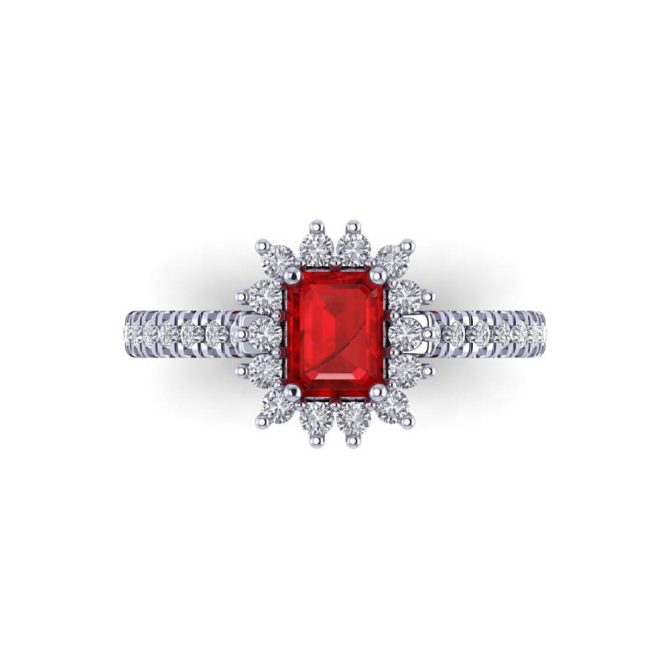 14K White Gold Emerald Cut Ruby Ring 1.41 CTW