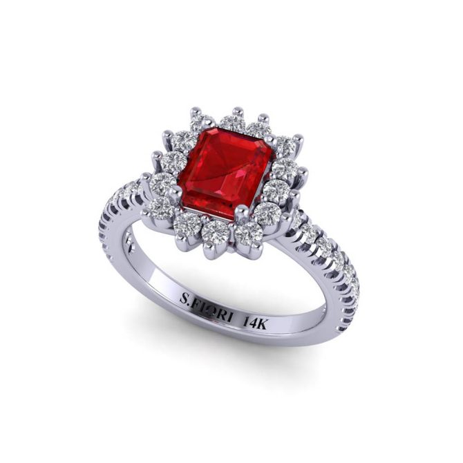 14K White Gold Emerald Cut Ruby Ring 1.41 CTW