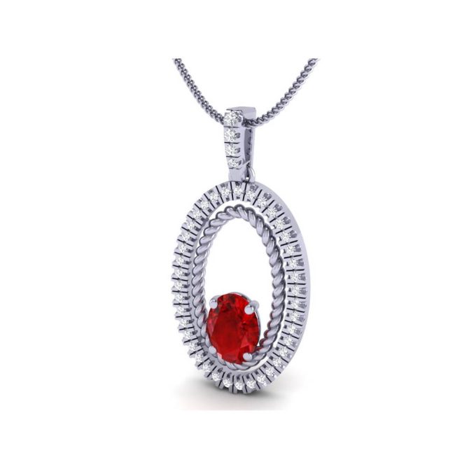 14k White Gold Oval Cut Ruby Pendant 1.20 CTW