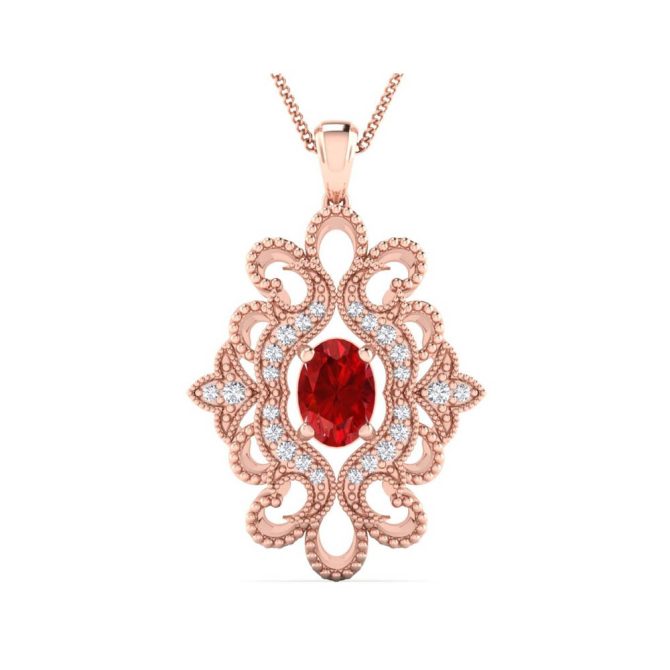 14K Rose Gold Oval Cut Ruby Pendants 0.65 CTW