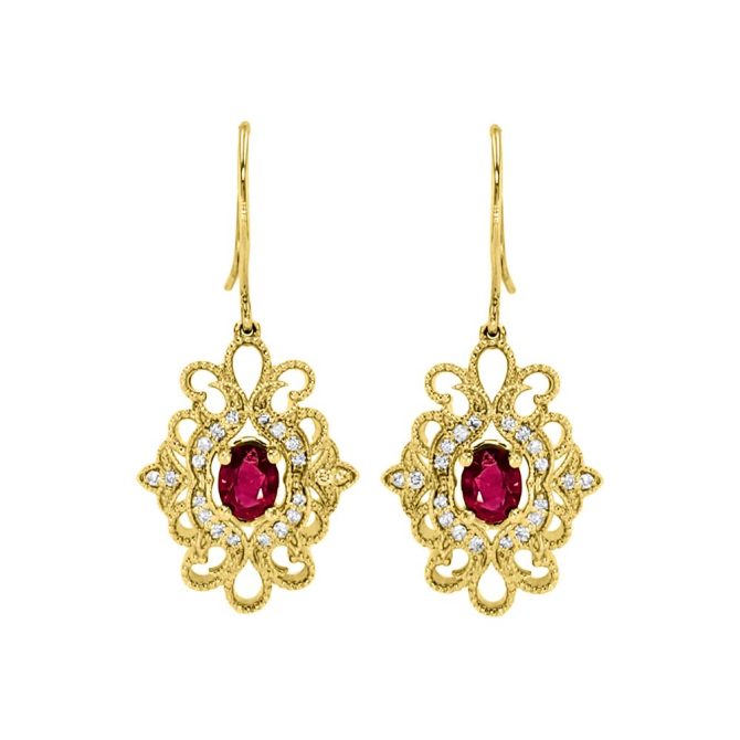 14K Yellow Gold Oval Cut Ruby Earrings 1.52 CTW