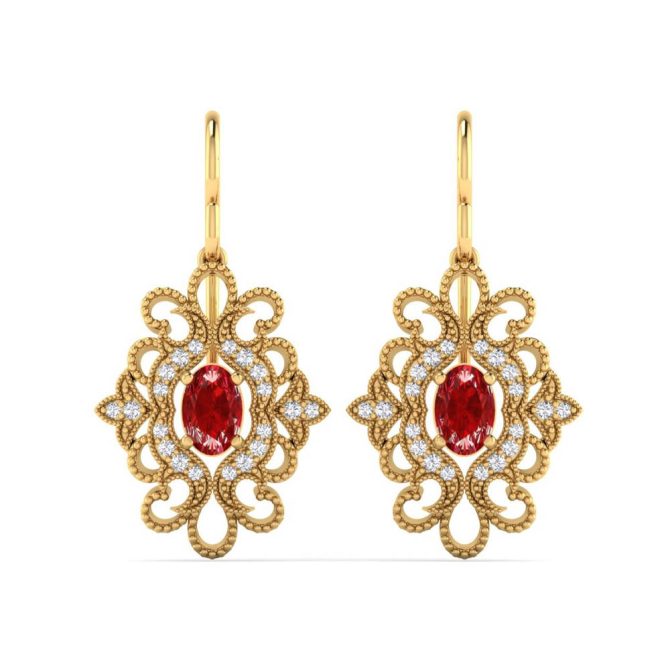 14K Yellow Gold Oval Cut Ruby Earrings 1.52 CTW