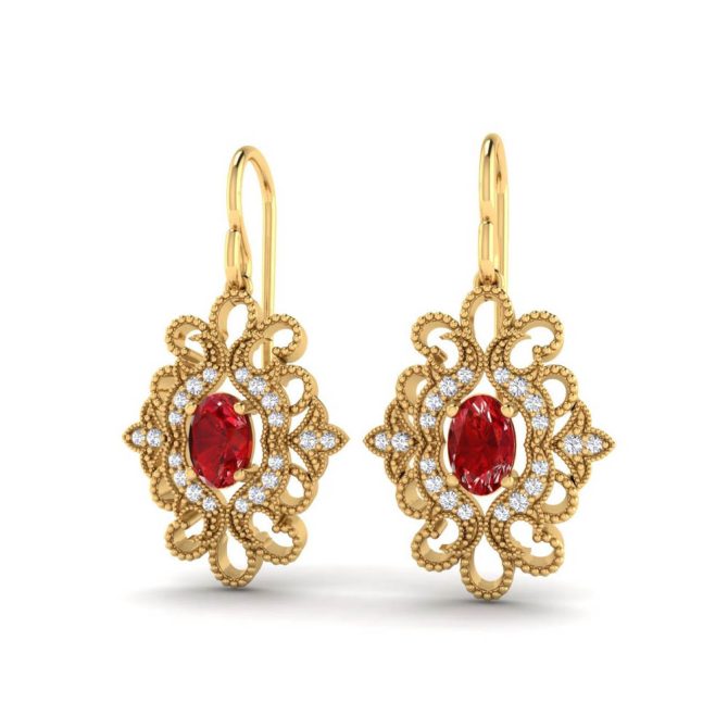 14K Yellow Gold Oval Cut Ruby Earrings 1.52 CTW