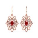 14K Rose Gold Oval Cut Ruby Earrings 1.11 CTW