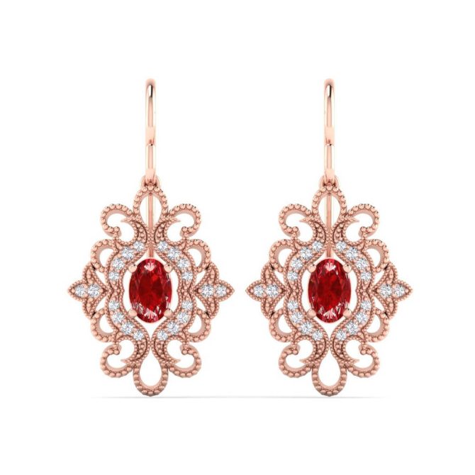 14K Rose Gold Oval Cut Ruby Earrings 1.11 CTW