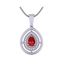 14k White Gold White Diamond Ruby Pendant 0.54 CTW