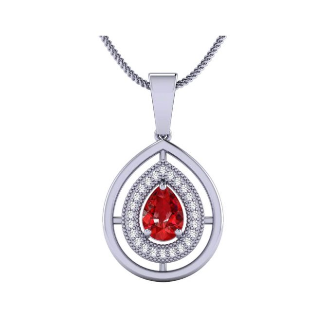 14k White Gold White Diamond Ruby Pendant 0.54 CTW