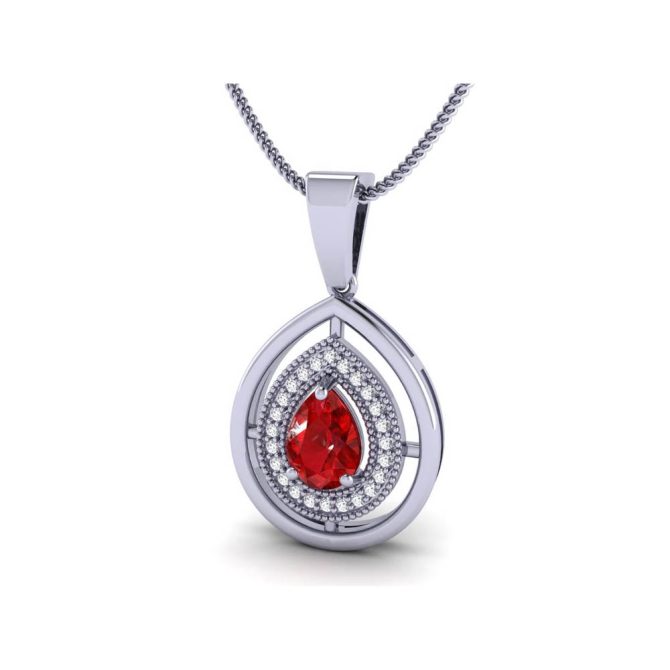 14k White Gold White Diamond Ruby Pendant 0.54 CTW