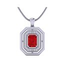 14k White Gold Emerald Cut Ruby Pendant 1.03 CTW