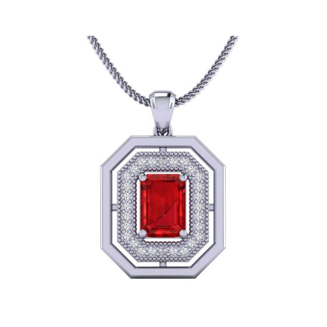 14k White Gold Emerald Cut Ruby Pendant 1.03 CTW