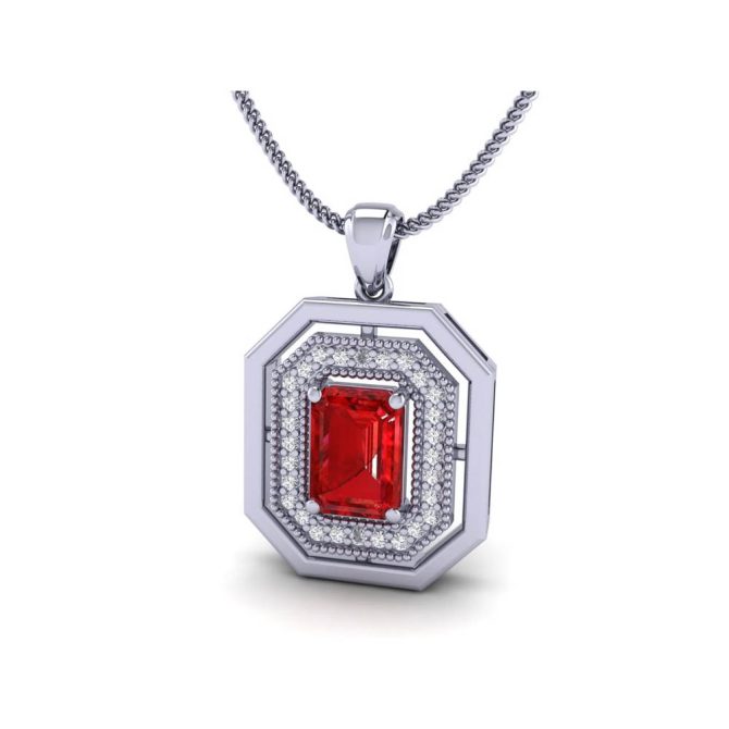 14k White Gold Emerald Cut Ruby Pendant 1.03 CTW