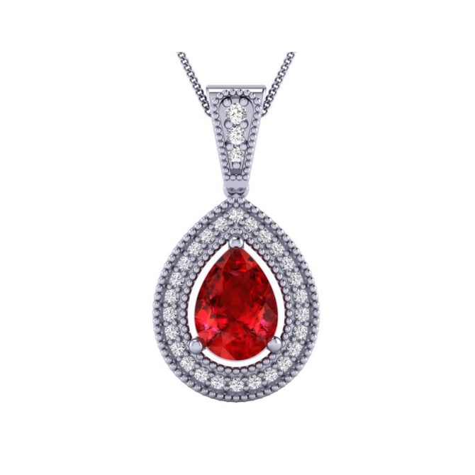 14k White Gold Pear Cut Ruby Pendant 0.55 CTW