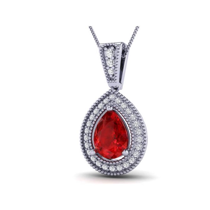 14k White Gold Pear Cut Ruby Pendant 0.55 CTW