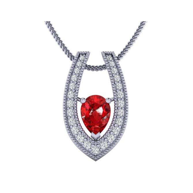 14K White Gold Pear Cut Ruby Pendant 1.13 CTW