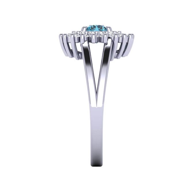 14K White Gold Round Cut Blue Diamond Ring 0.71 CTW