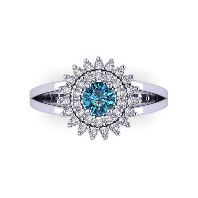 14K White Gold Round Cut Blue Diamond Ring 0.71 CTW