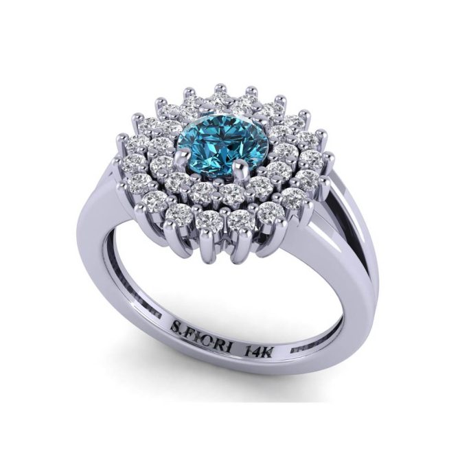 14K White Gold Round Cut Blue Diamond Ring 0.71 CTW