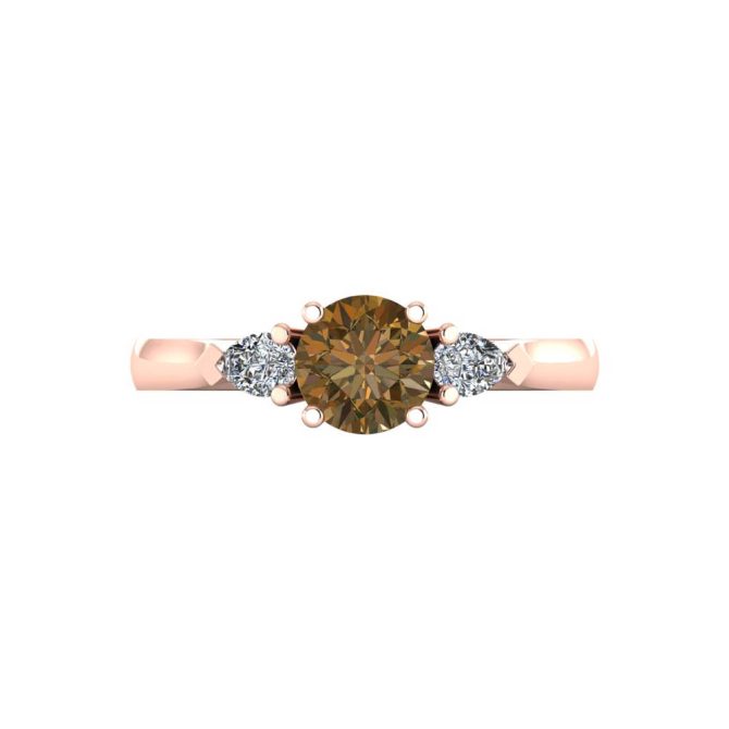 14k Rose Gold Round Cut Cognac Diamond Three Stone Ring 1.18 CTW