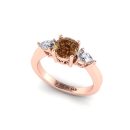 14k Rose Gold Round Cut Cognac Diamond Three Stone Ring 1.18 CTW