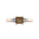 14k Rose Gold Princess Cut Cognac Diamond Three Stone Ring 1.35 CTW