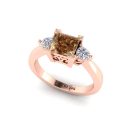 14k Rose Gold Princess Cut Cognac Diamond Three Stone Ring 1.35 CTW