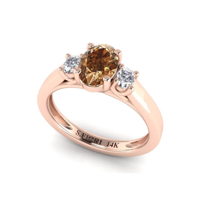 14K Rose Gold Cognac Diamond Ring 0.74 CTW