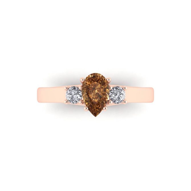 14k Rose Gold Pear Cut Cognac Diamond Three Stone Ring 0.84 CTW