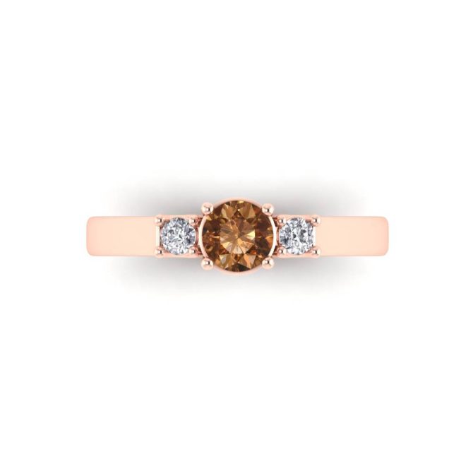 14K Rose Gold Round Cut Cognac Diamond Rings 0.71 CTW