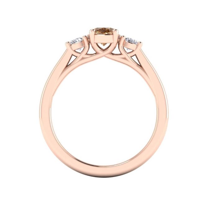 14k Rose Gold Oval Cut Three Stone Cognac Diamond Ring 1.00 CTW