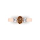 14k Rose Gold Oval Cut Three Stone Cognac Diamond Ring 1.00 CTW