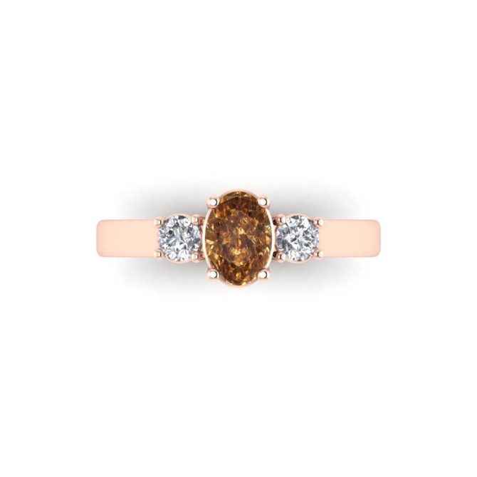 14k Rose Gold Oval Cut Three Stone Cognac Diamond Ring 1.00 CTW