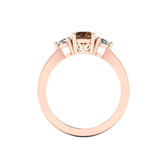 14k Rose Gold Round Cut Cognac Diamond Three Stone Ring 1.04 CTW