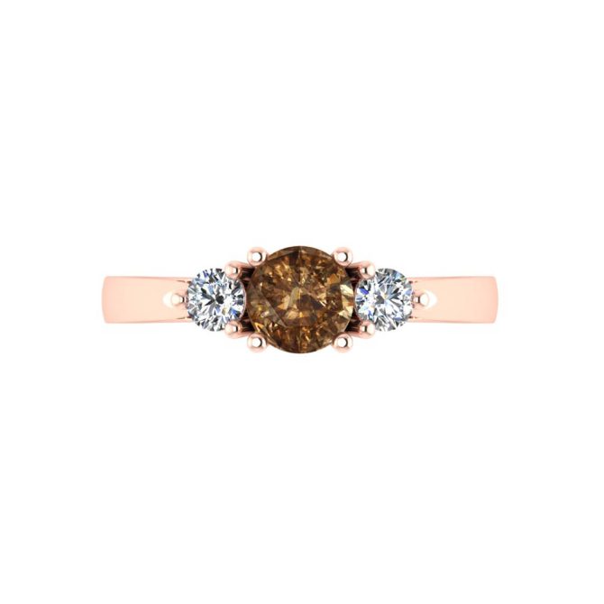 14k Rose Gold Round Cut Cognac Diamond Three Stone Ring 1.04 CTW