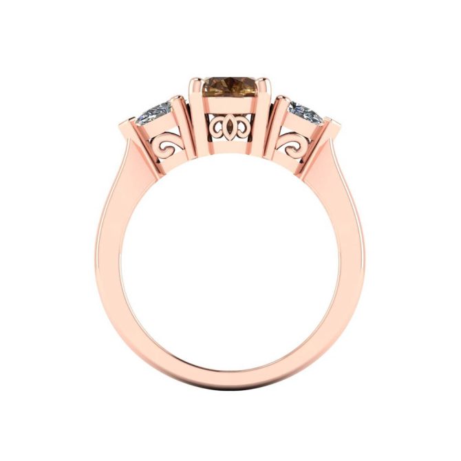 14K Rose Gold Oval Cut Cognac Diamond Three Stone Ring 1.24 CTW