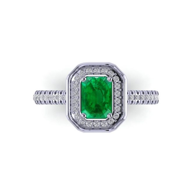 14k White Gold Emerald Cut Emerald Ring 1.21 CTW