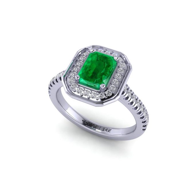 14k White Gold Emerald Cut Emerald Ring 1.21 CTW