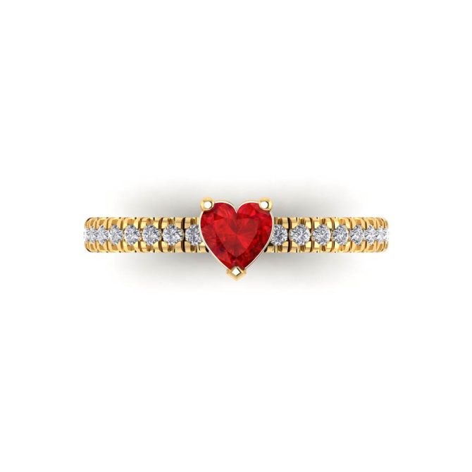 14k Yellow Gold Heart Shaped Ruby Ring 0.64 CTW