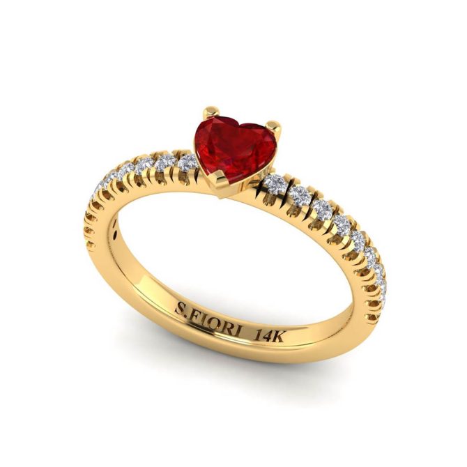 14k Yellow Gold Heart Shaped Ruby Ring 0.64 CTW